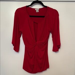 NWOT Boston Proper Red Ruched Front Blouse With 3/4 Sleeves